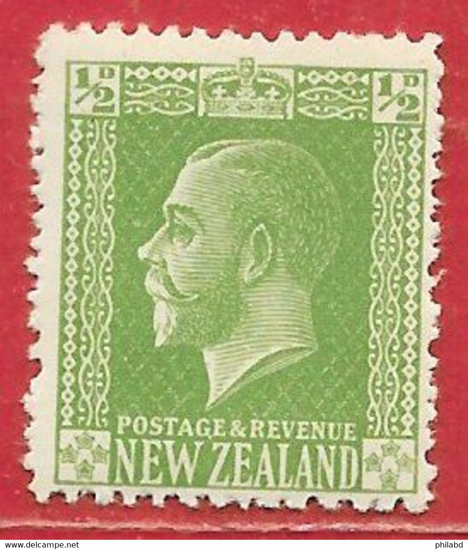 Nouvelle-Zélande N°177 0,5p Vert-jaune (filigrane NZ étoile, Dentelé 14) 1925 * - Unused Stamps
