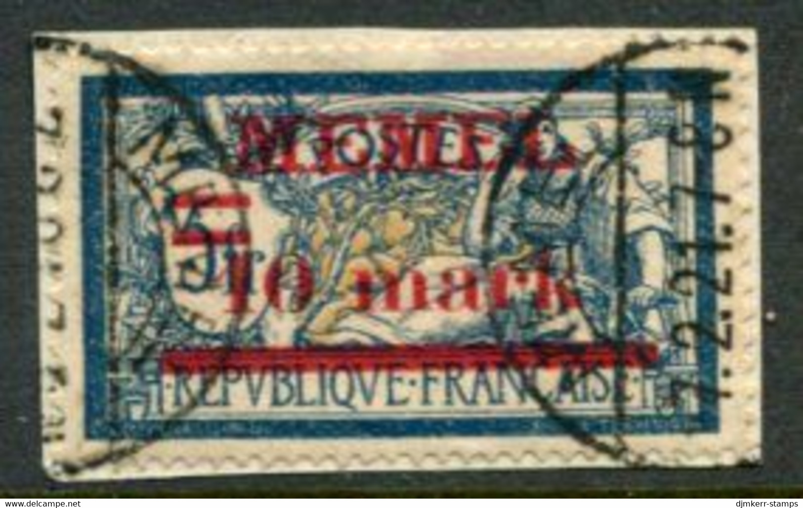 MEMEL 1920 Surcharge 10 Mk. On 5 Fr.. Of France Used On Small Piece.  Michel 32 - Memelland 1923