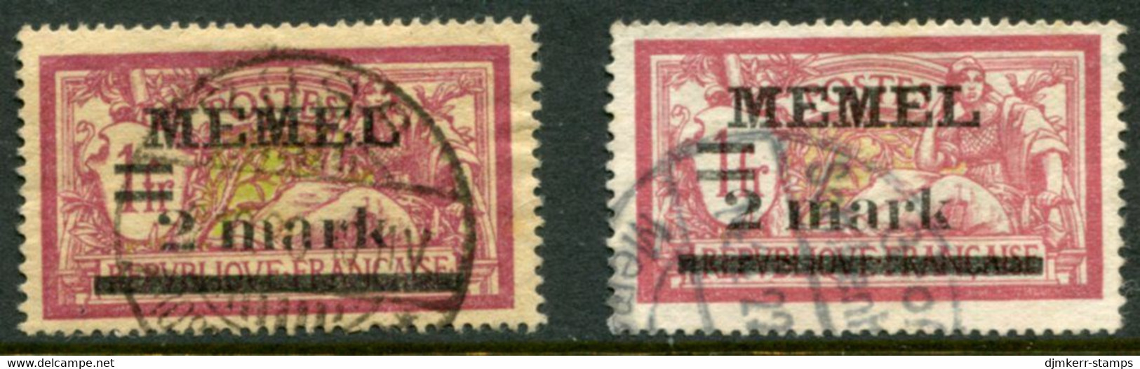 MEMEL 1920 Surcharge 2 Mk. On 1 Fr.. Of France On Both Papers Used.  Michel 28x+y - Memel (Klaïpeda) 1923