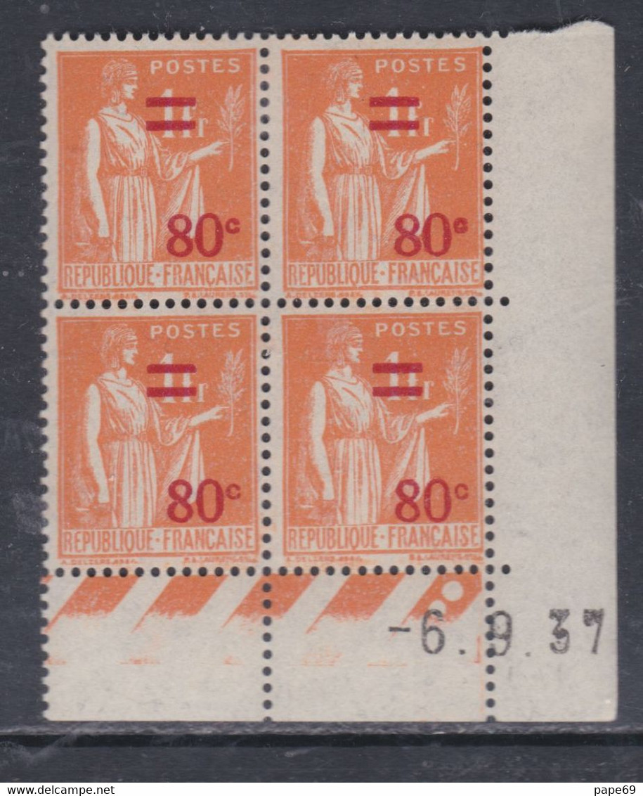 France N° 359 XX Type Paix : 80 C. Sur 1 F.   En Bloc De 4 Coin Daté Du 6 . 9 . 37 , 2 Points Blancs, Sans Char. TB - 1930-1939