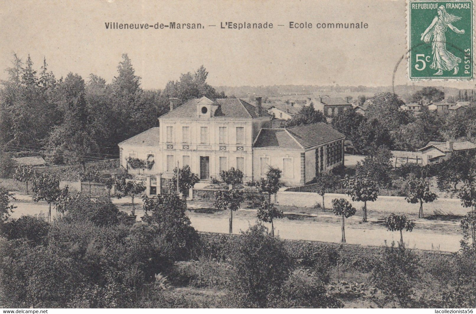 11993-VILLENEUVE-DE-MARSAN -L'ESPLANADE-ECOLE COMMUNALE-1909-FP - Villeneuve De Marsan