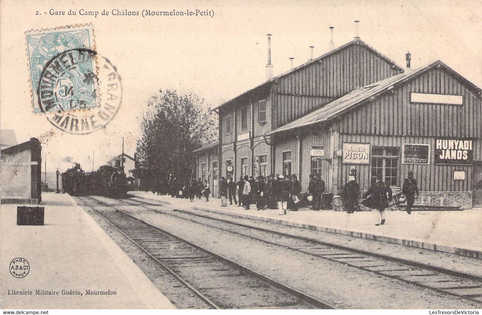 CPA Thèmes - Chemin De Fer - Gare Du Camp De Châlons - Mourmelon Le Petit - Librairie Militaire Guérin - Phot. A.B. & Ci - Bahnhöfe Mit Zügen