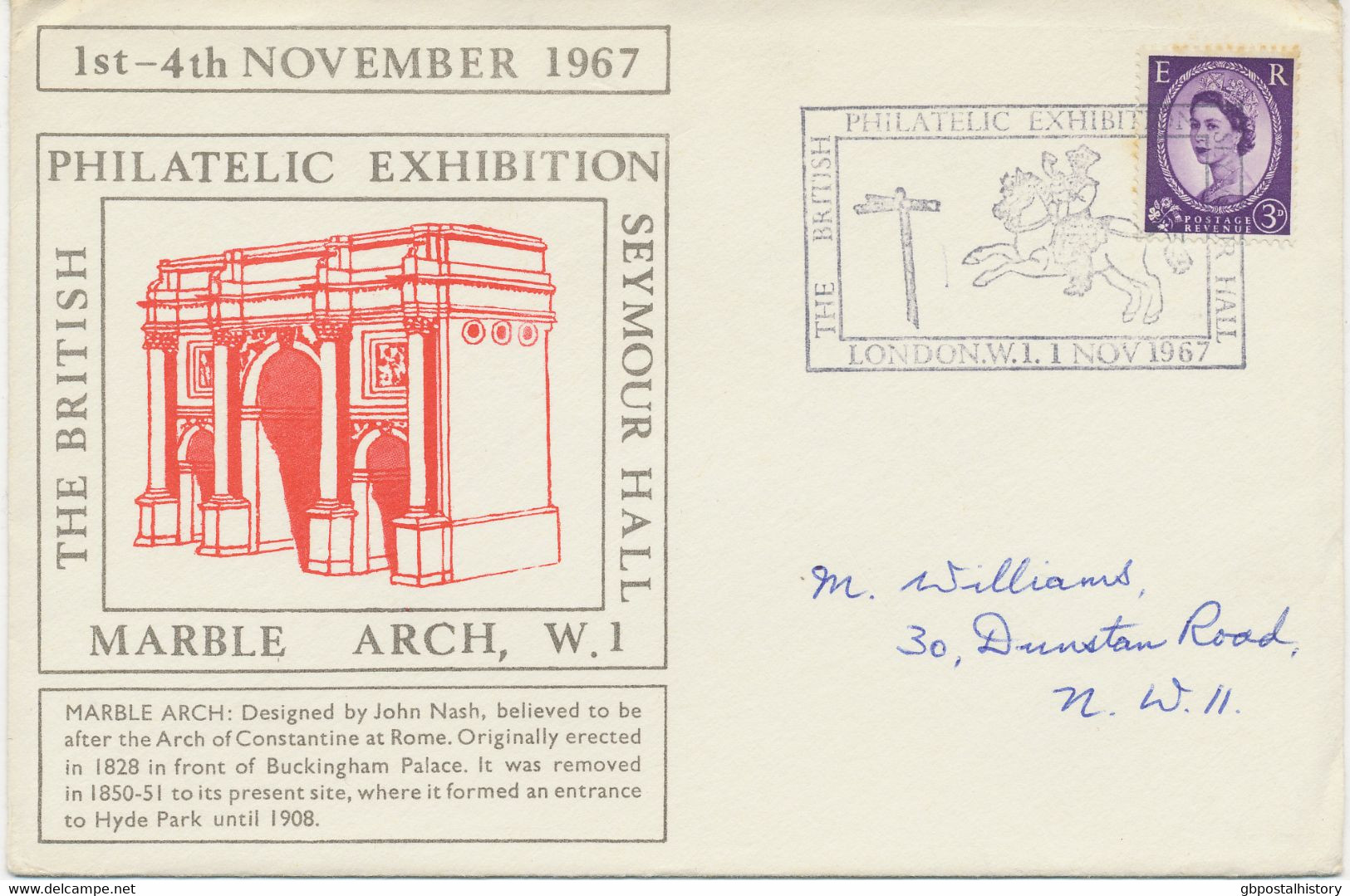 GB SPECIAL EVENT POSTMARKS PHILATELY 1967 The British Philatelic Exhibition Seymour Hall London W.I. - Horseman - Marcophilie