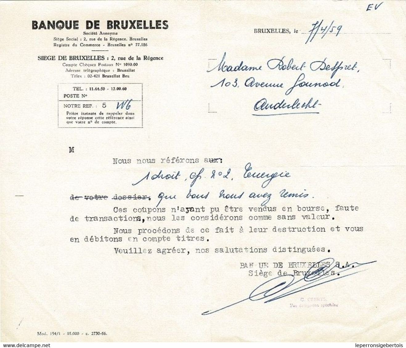 Banque De Bruxelles  - 1 Droit Coupon N° 2 Energie - Banco & Caja De Ahorros