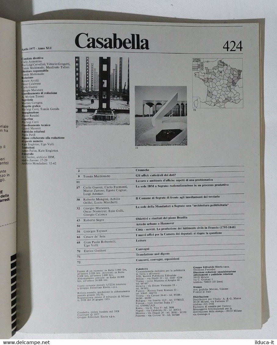 12341 CASABELLA - Nr. 424 1977 - Uffici; Sede IBM; Sede Mondadori; Brasilia .... - Kunst, Design