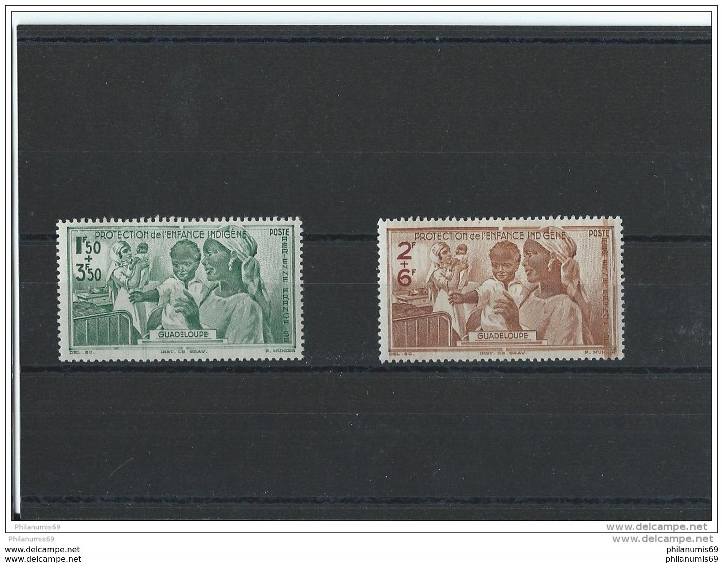 GUADELOUPE 1942 - YT PA N° 1/2 NEUF AVEC CHARNIERE * (MLH) GOMME D'ORIGINE TTB - Luftpost