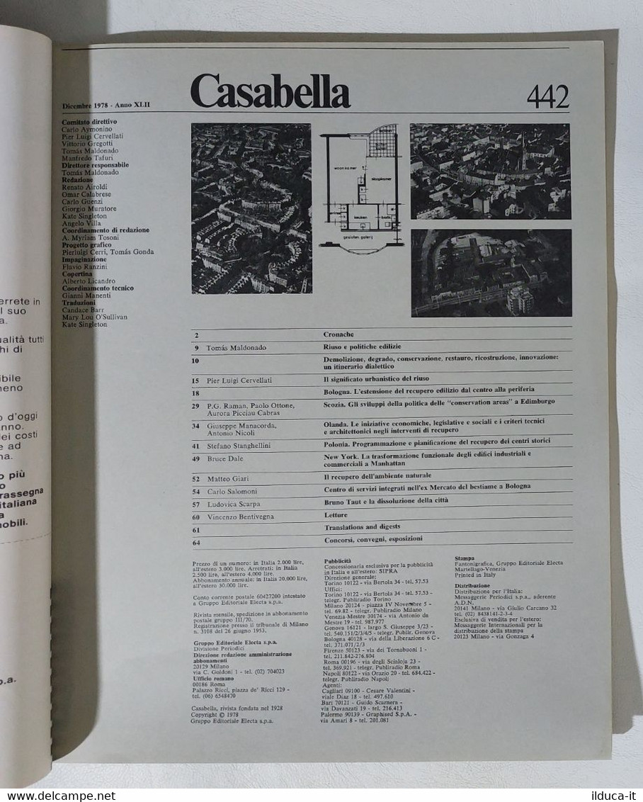 12447 CASABELLA - Nr. 442 1978 - Riuso E Politiche Edilizie; Bologna - Art, Design, Décoration