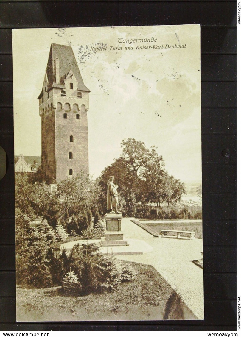 DR: Ansichtskarte Von Tangermünde Mit Kapitelturm Und Kaiser-Karl-Denkmal Vom 22.6.13 Mit 5 Pf Germania Knr: 85 - Tangermuende