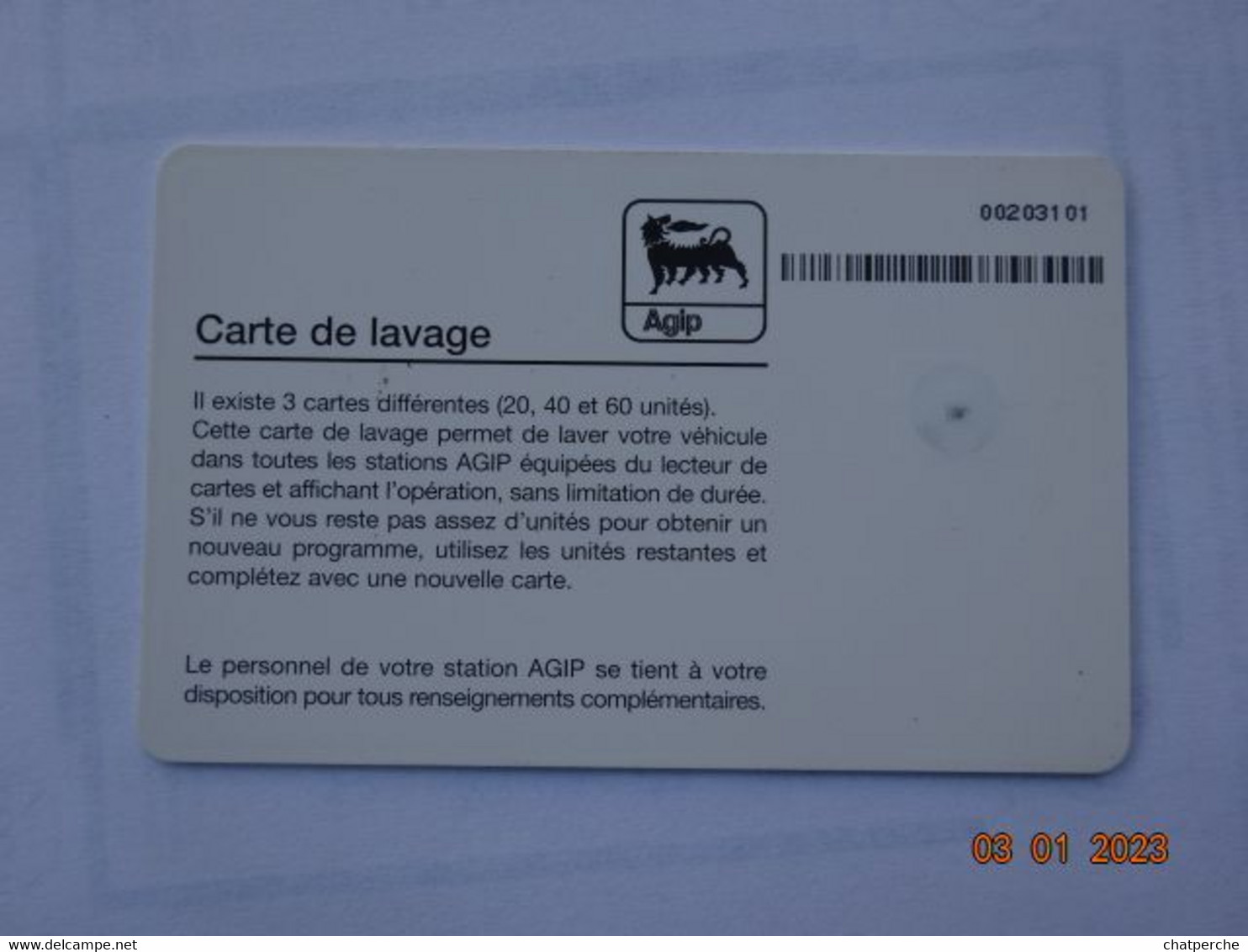 CARTE  A PUCE CHIP CARD LAVAGE AUTO AUTOMOBILE CAR WASH 20 UNITES  AGIP - Autowäsche