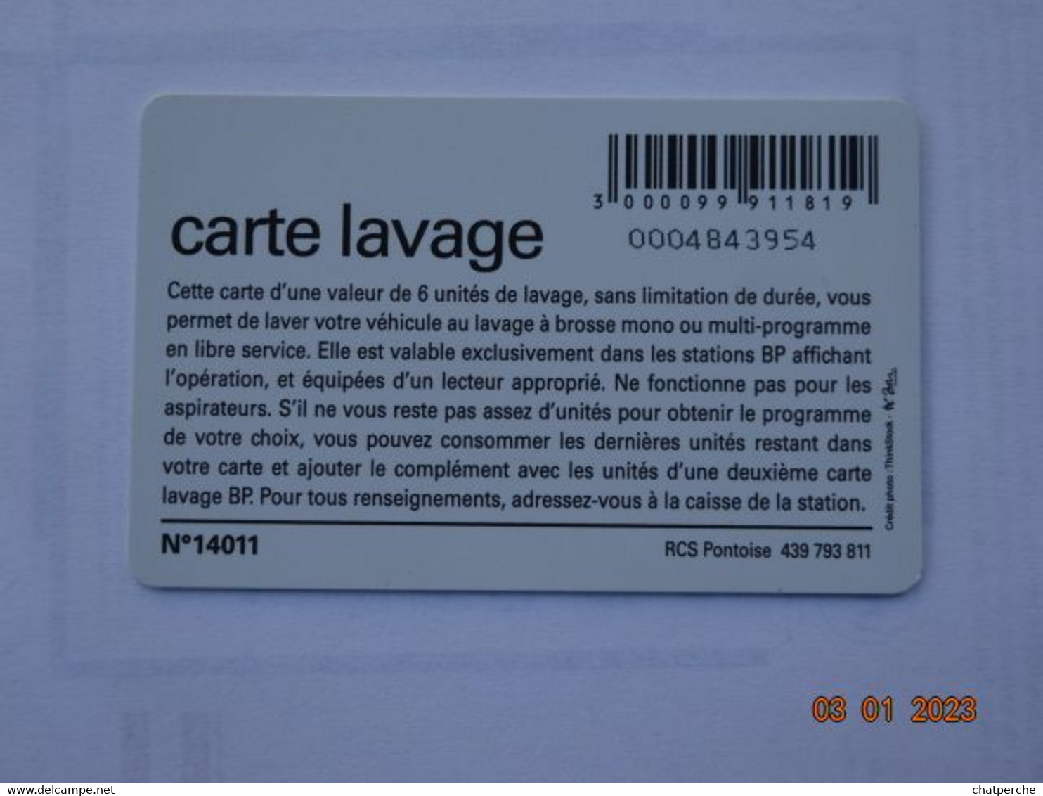CARTE  A PUCE CHIP CARD LAVAGE AUTO AUTOMOBILE CARTE OFFERTE 06 UNITES LAVAGE BP - Colada De Coche