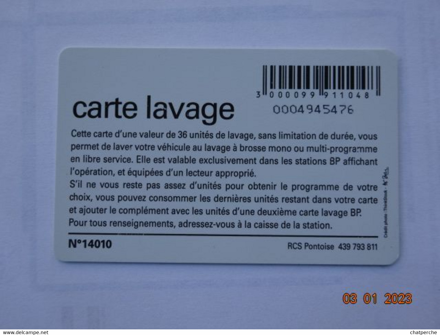 CARTE  A PUCE CHIP CARD LAVAGE AUTO AUTOMOBILE CARTE 36 UNITES LAVAGE BP - Car Wash Cards