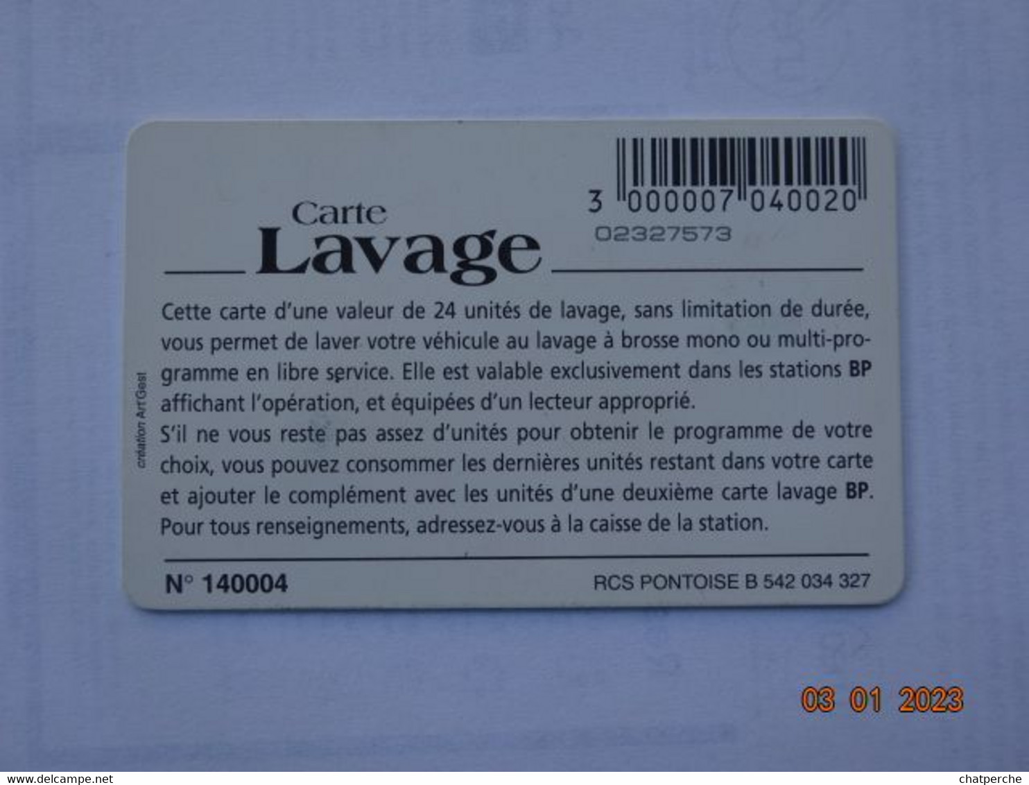 CARTE  A PUCE CHIP CARD LAVAGE AUTO AUTOMOBILE CARTE 24 UNITES LAVAGE BP - Autowäsche