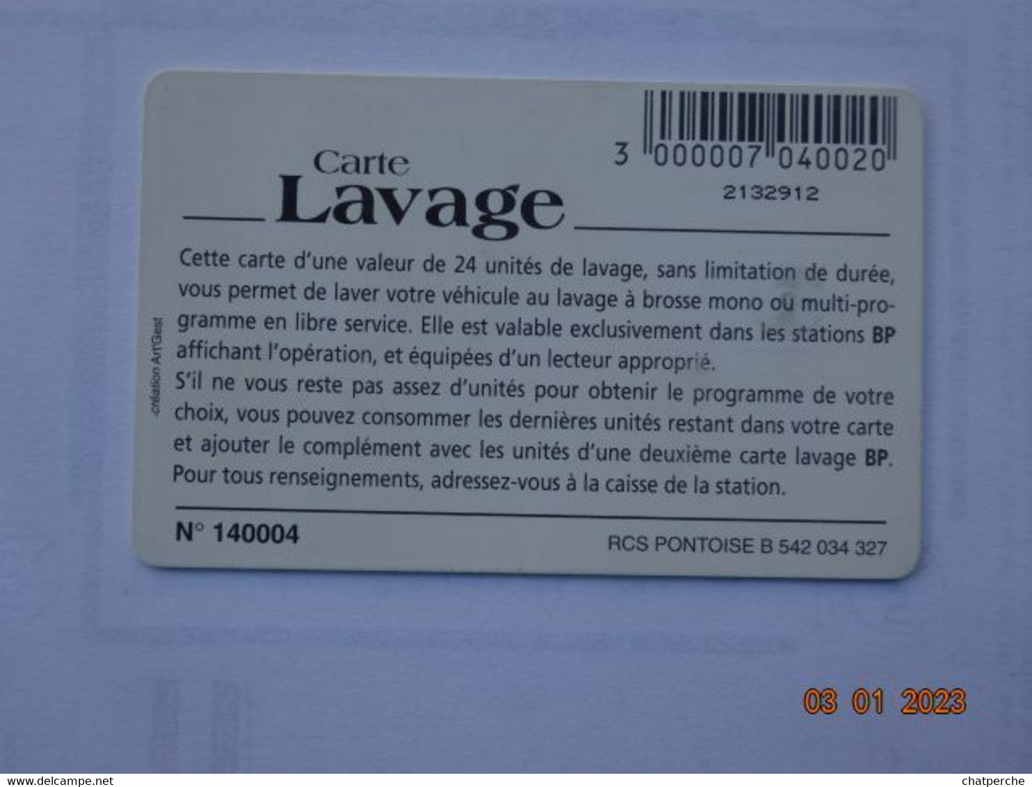 CARTE  A PUCE CHIP CARD LAVAGE AUTO AUTOMOBILE CARTE 24 UNITES LAVAGE BP - Lavage Auto