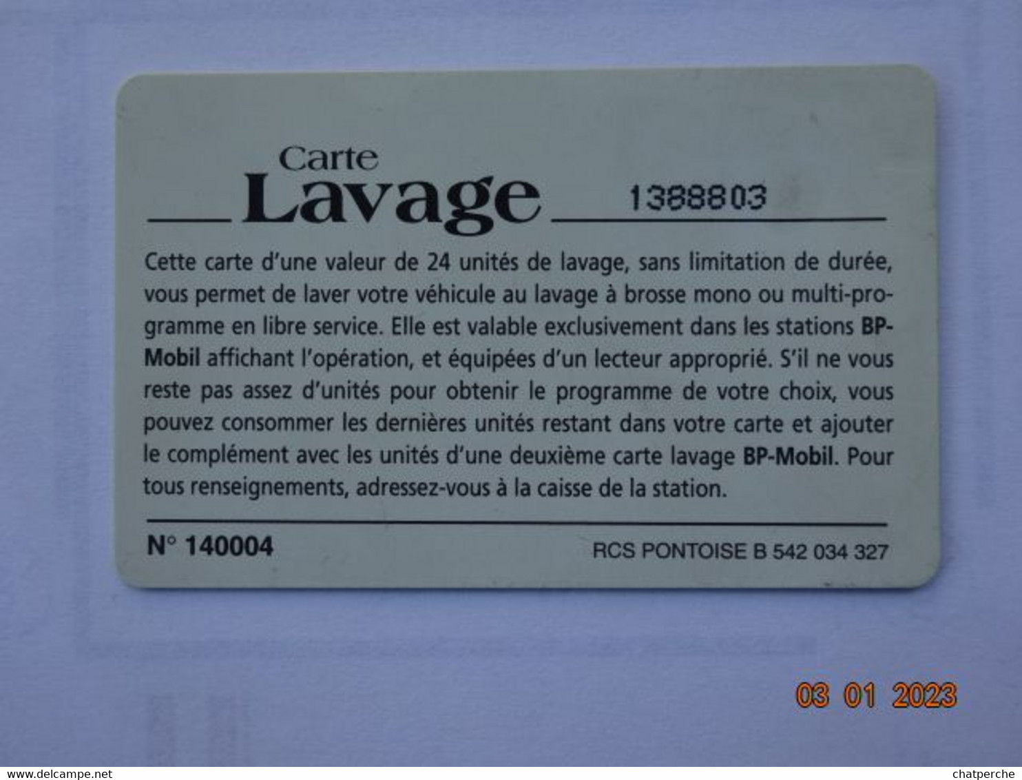 CARTE  A PUCE CHIP CARD LAVAGE AUTO AUTOMOBILE CARTE 24 UNITES LAVAGE BP MOBIL - Lavage Auto