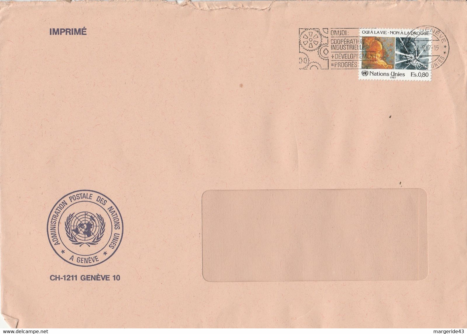 NATIONS UNIES GENEVE LETTRE POUR LA FRANCE 1987 - Briefe U. Dokumente