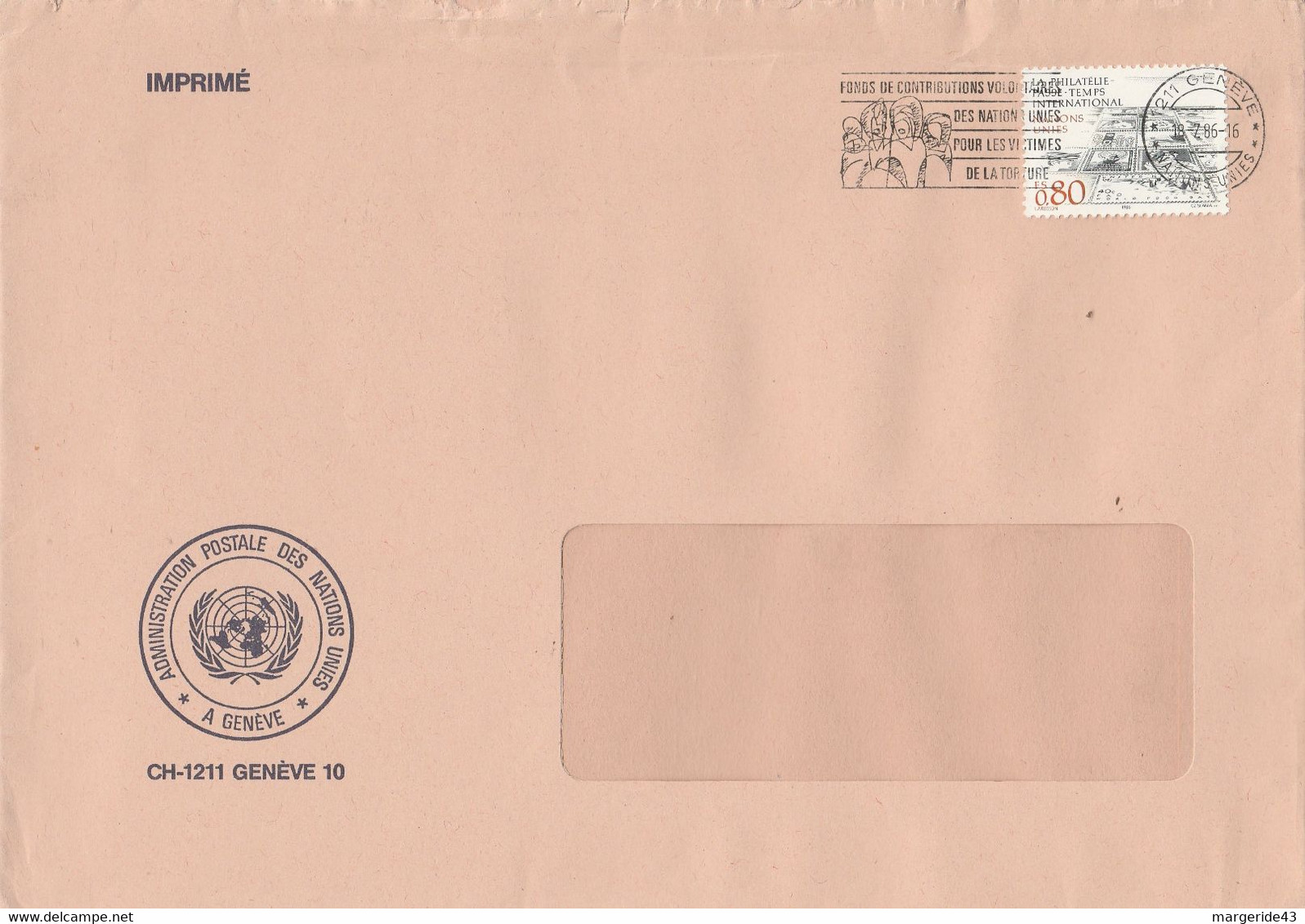 NATIONS UNIES GENEVE LETTRE POUR LA FRANCE 1986 - Brieven En Documenten