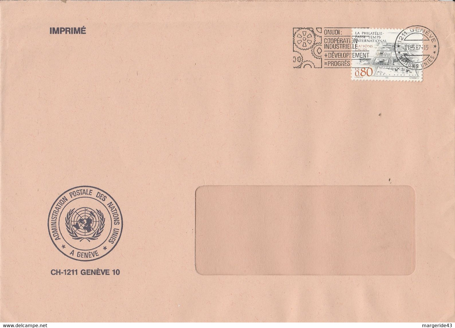 NATIONS UNIES GENEVE LETTRE POUR LA FRANCE 1987 - Storia Postale