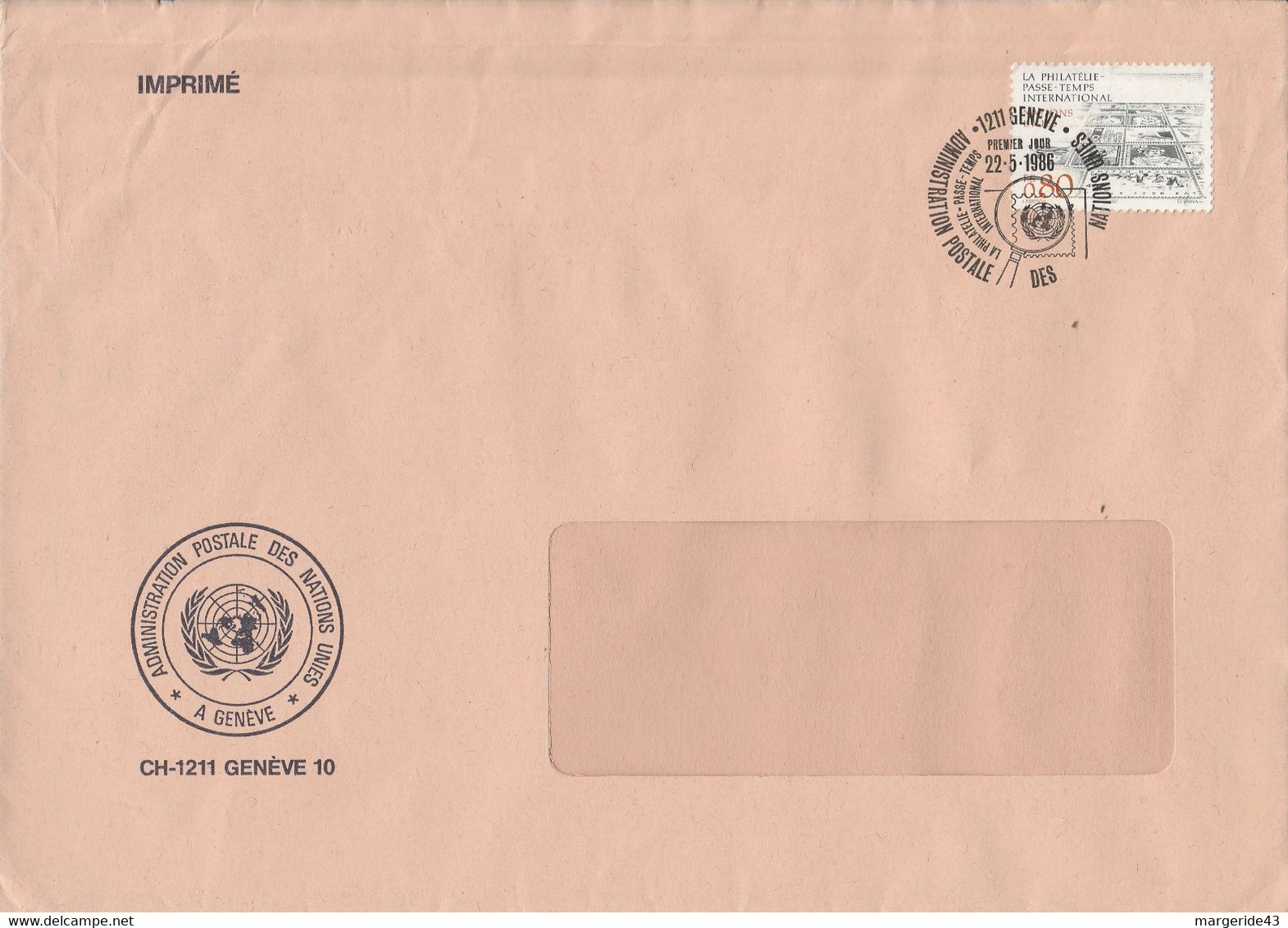 NATIONS UNIES GENEVE LETTRE POUR LA FRANCE 1986 - Briefe U. Dokumente