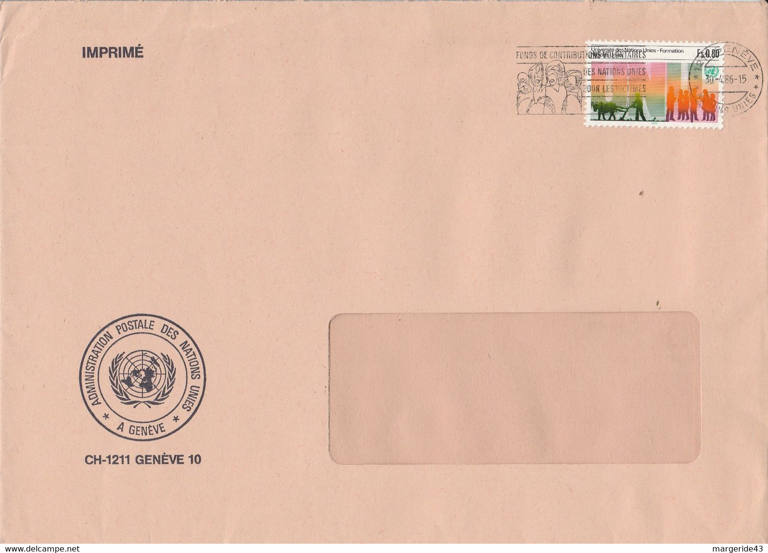 NATIONS UNIES GENEVE LETTRE POUR LA FRANCE 1986 - Covers & Documents