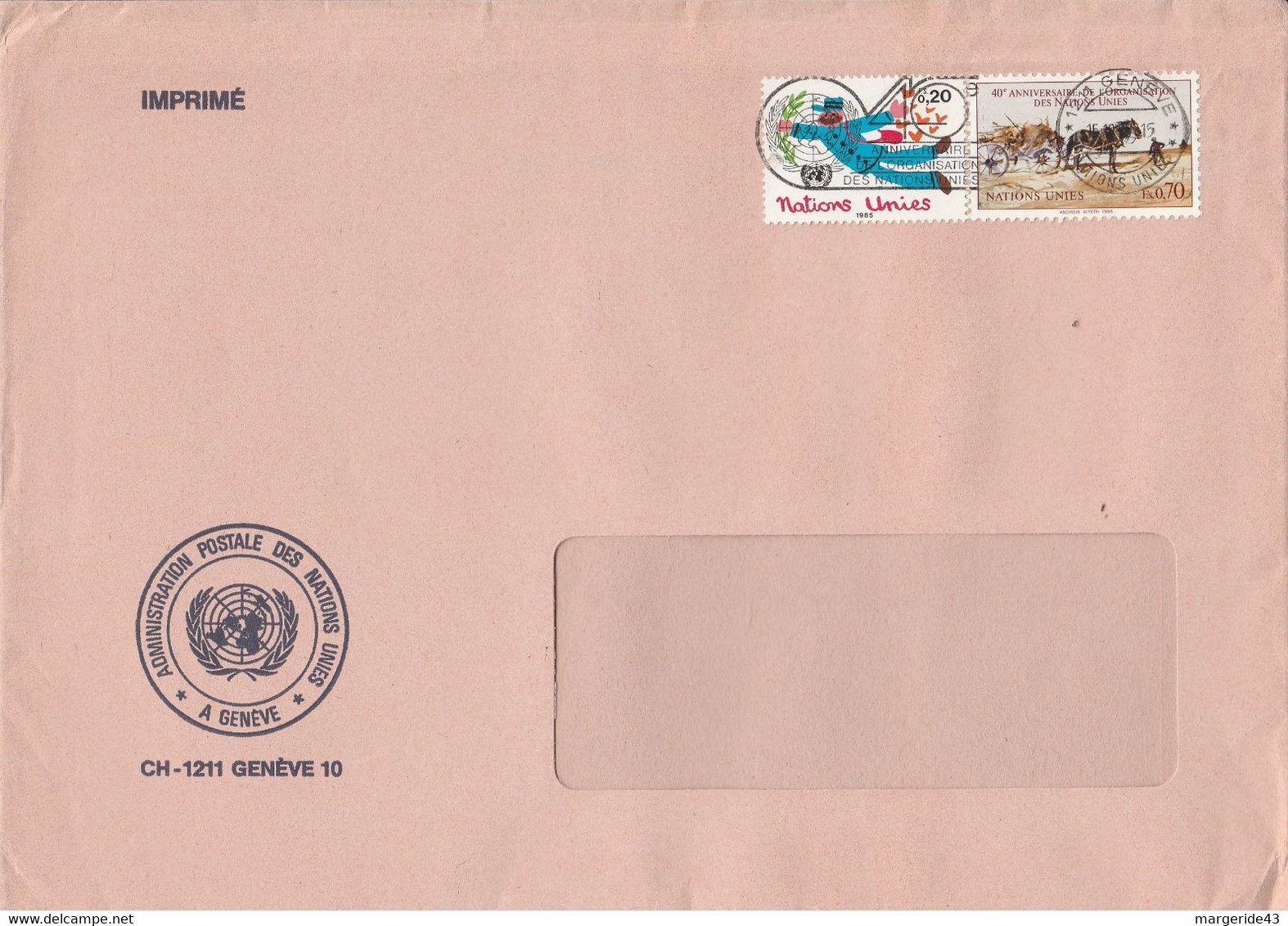 NATIONS UNIES GENEVE AFFRANCHISSEMENT COMPOSE SUR LETTRE POUR LA FRANCE 1985 - Briefe U. Dokumente