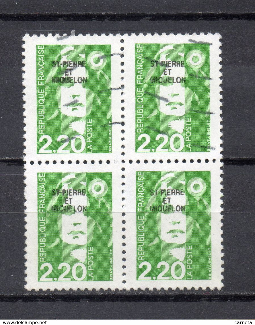 SAINT PIERRE ET MIQUELON N° 552  BLOC DE QUATRE TIMBRES  OBLITERE  COTE  2.00€    MARIANNE DU BICENTENAIRE - Usados