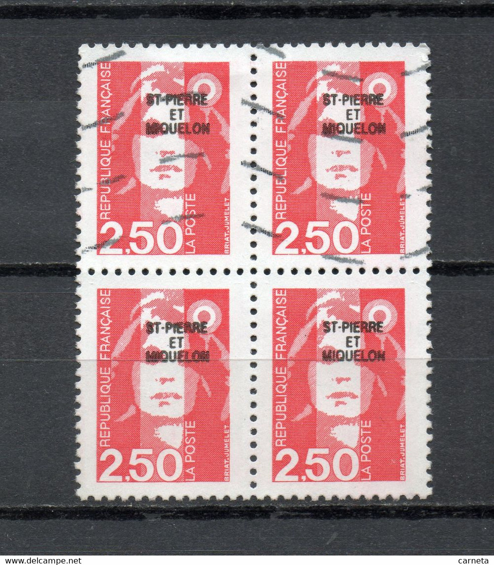 SAINT PIERRE ET MIQUELON N° 553  BLOC DE QUATRE TIMBRES  OBLITERE  COTE  0.80€    MARIANNE DU BICENTENAIRE - Gebruikt