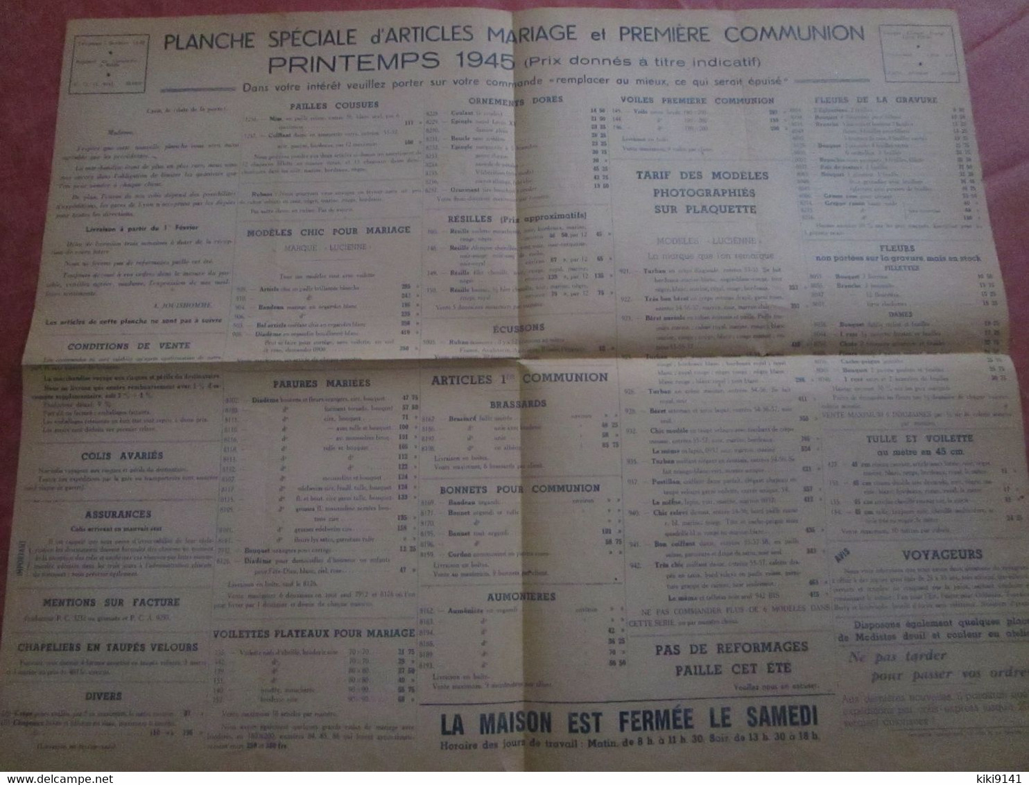 Fabrique D Chapeaux A. JOUISHOMME à LYON - Planche Mariage Et Première Communion - 1/2 Saison Printemps 1945 - Littérature