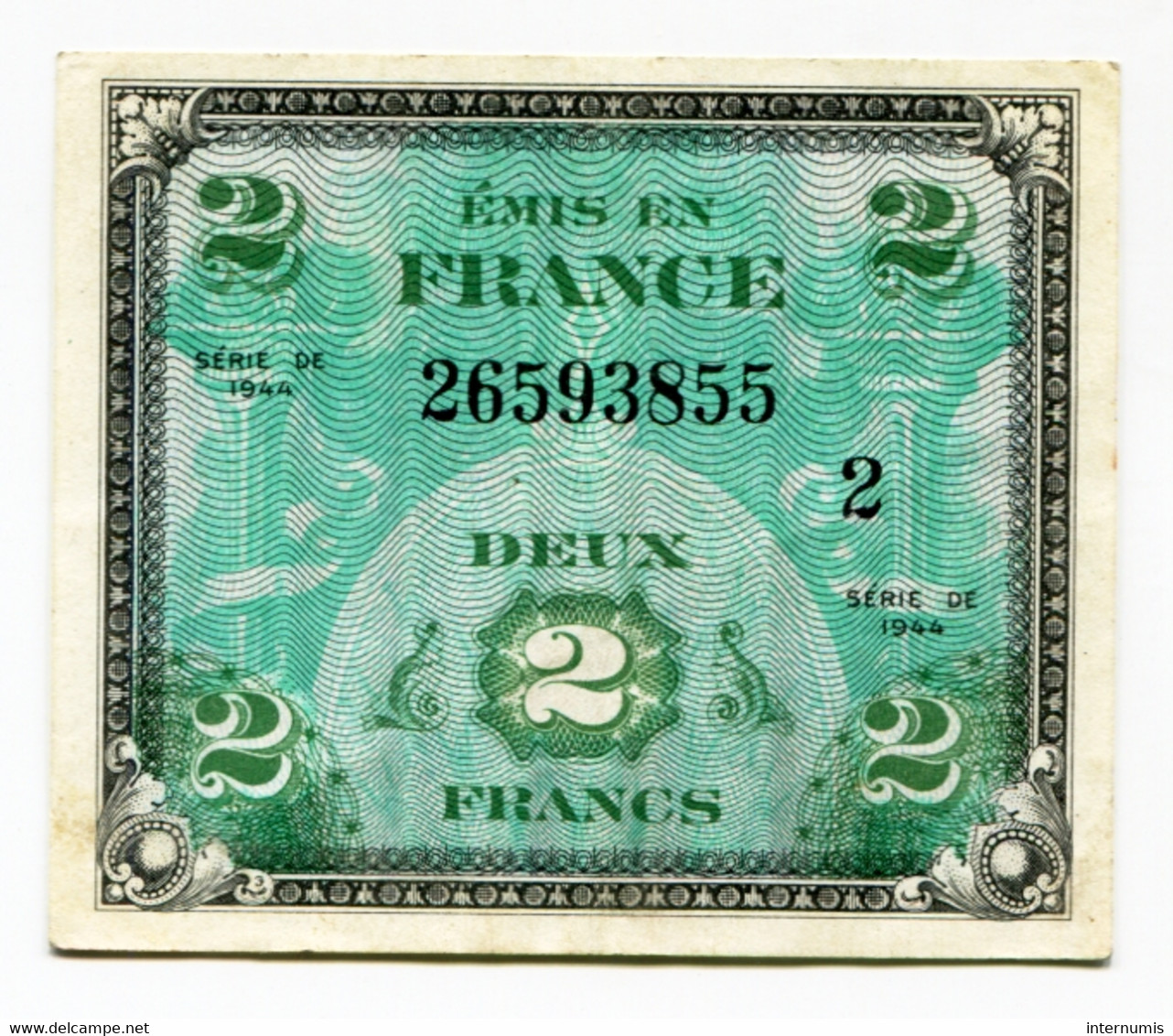 France, 2 Francs, DRAPEAU SERIE 2, TYPE DE 1944, N° : 2-26593855, SUP (EF), VF.16.02 - 1944 Flag/France