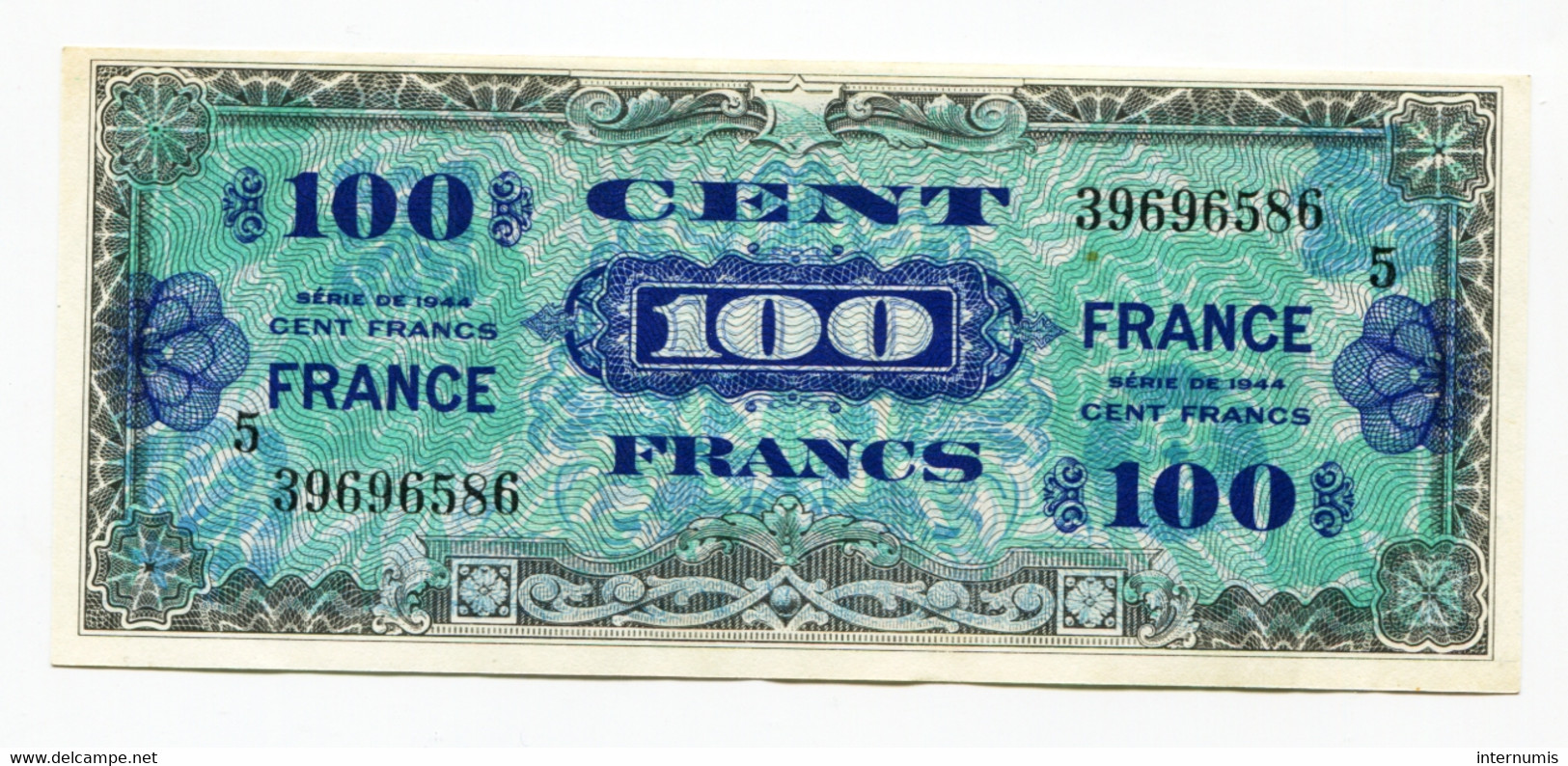 France, 100 Francs, FRANCE SERIE 5 IMPRESSION AMERICAINE, TYPE DE 1944, N° : 5-39696586, SPL (AU), VF.25.05 - 1945 Verso France