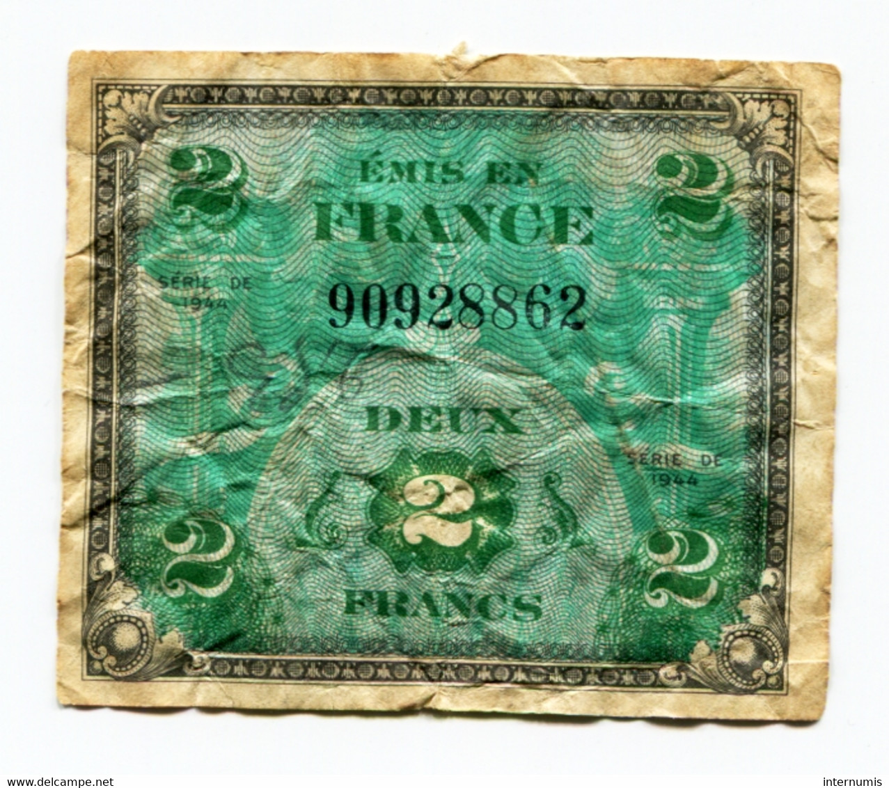France, 2 Francs, DRAPEAU Sans Série, TYPE DE 1944, N° : 90928862, B (VG), VF.16.01 - 1944 Drapeau/France
