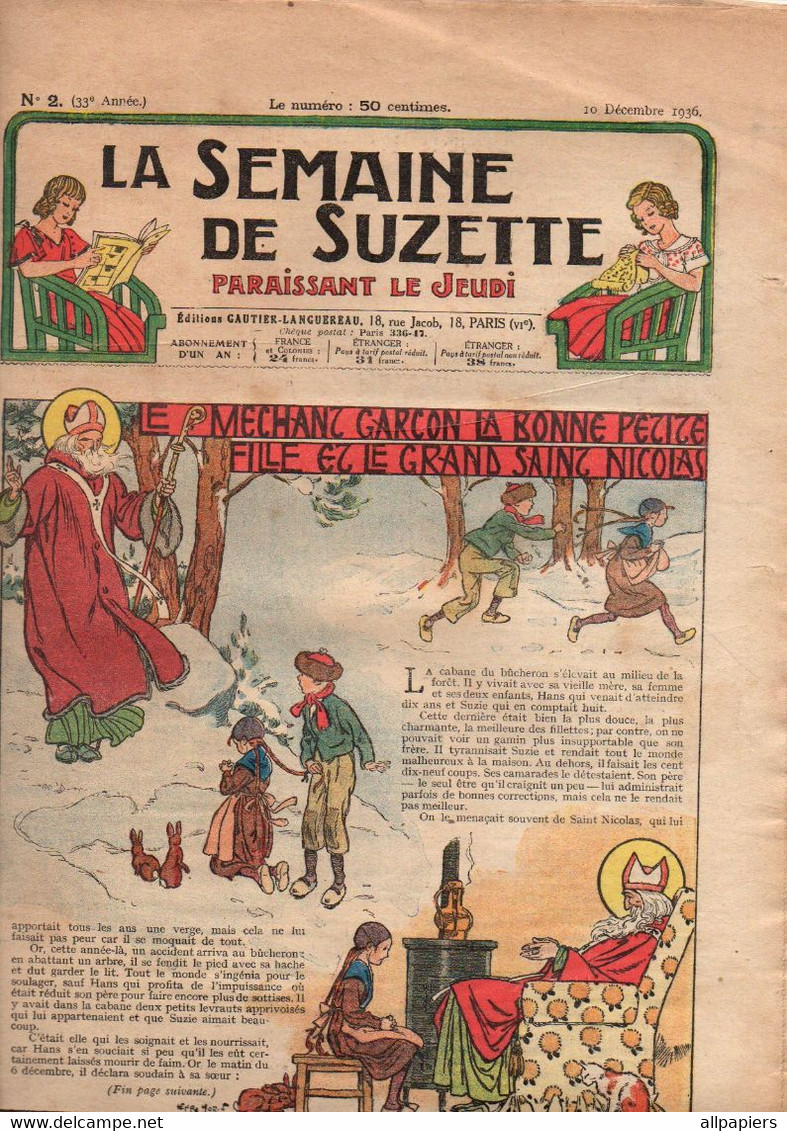 La Semaine De Suzette N°2 Le Méchant Garçon, La Bonne Petite Fille Et Le Grand Saint Nicolas - Joujoux De Cette Année - La Semaine De Suzette