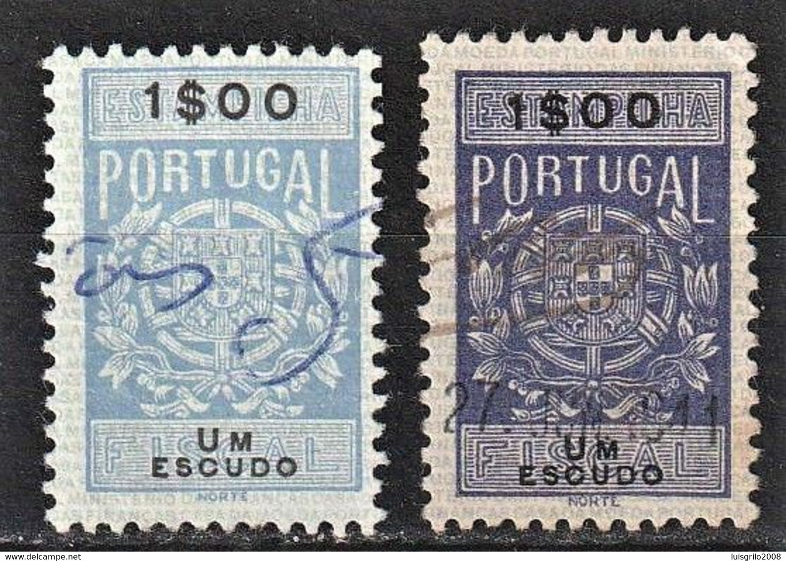 VERY RARE STAMP - Fiscal/ Revenue, Portugal 1940 - Estampilha Fiscal -|- 1$00 - DIFFERENT COLOR - Usati