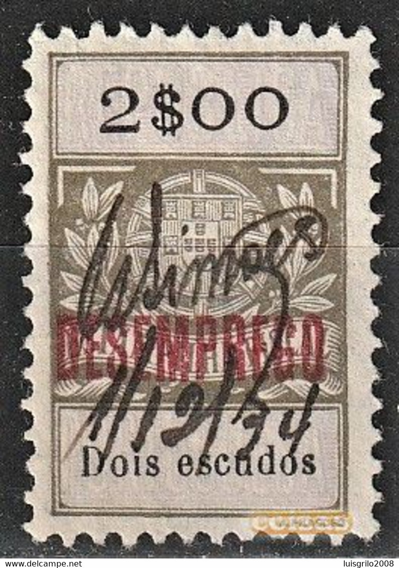 Revenue/ Fiscal, Portugal - 1929, Overprinted DESEMPREGO/ Unemployment -|- 2$00 - Gebruikt