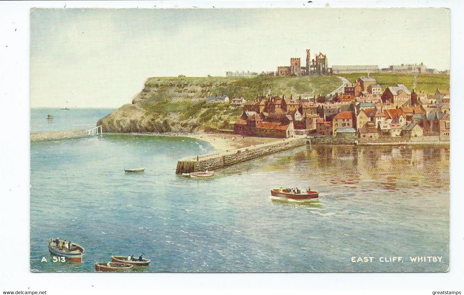 Yorkshire Whitby East Cliff Postcard Artist Signed Gerald  Publisher Valentine's  . Used Not Posted - Whitby
