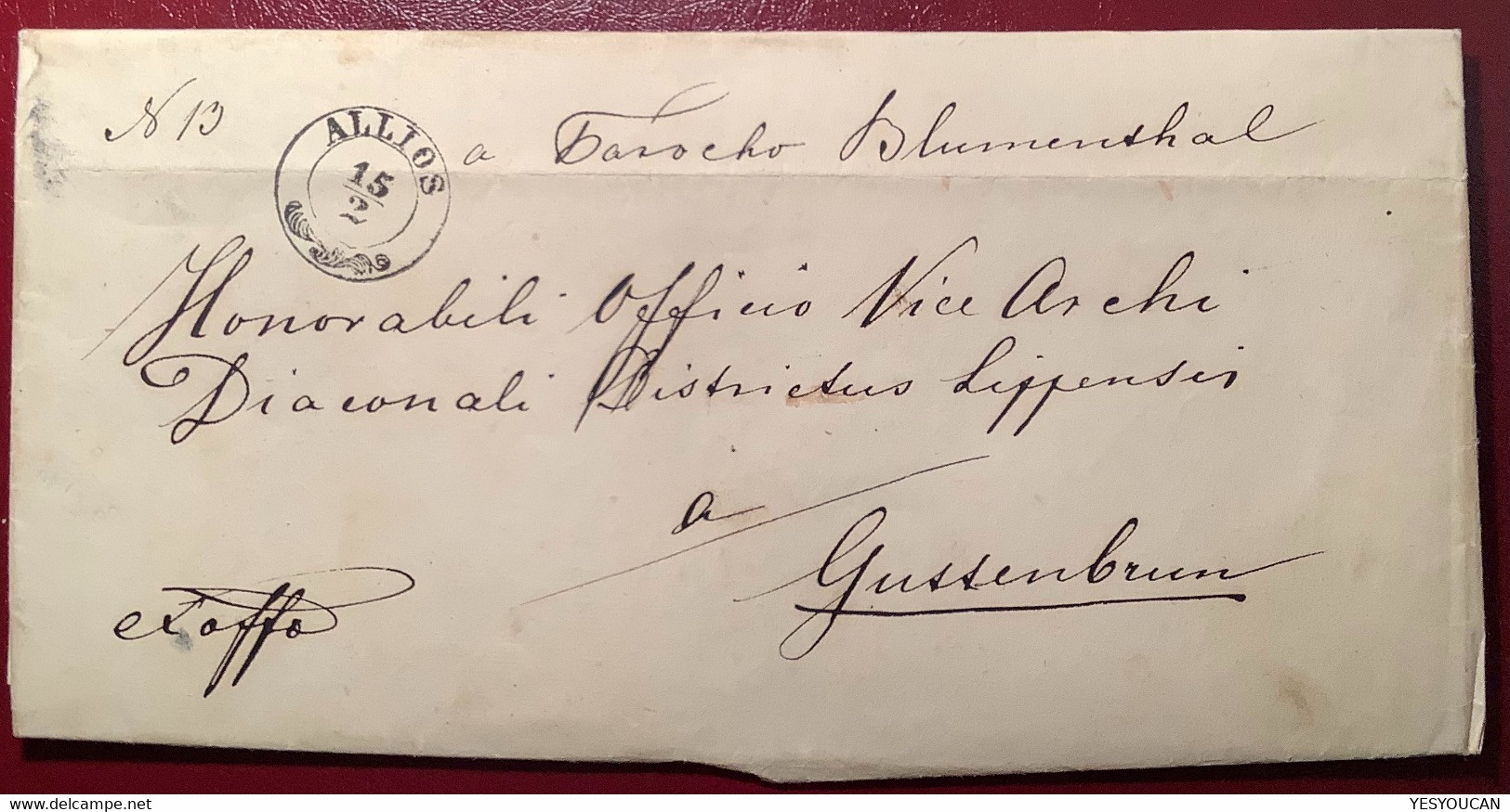 "ALLIOS" 1861 (Temescher Banat) Brief Blumenthal>Guttenbrun. (Österreich Ungarn Austria Hungary Serbia Romania Cover - Storia Postale