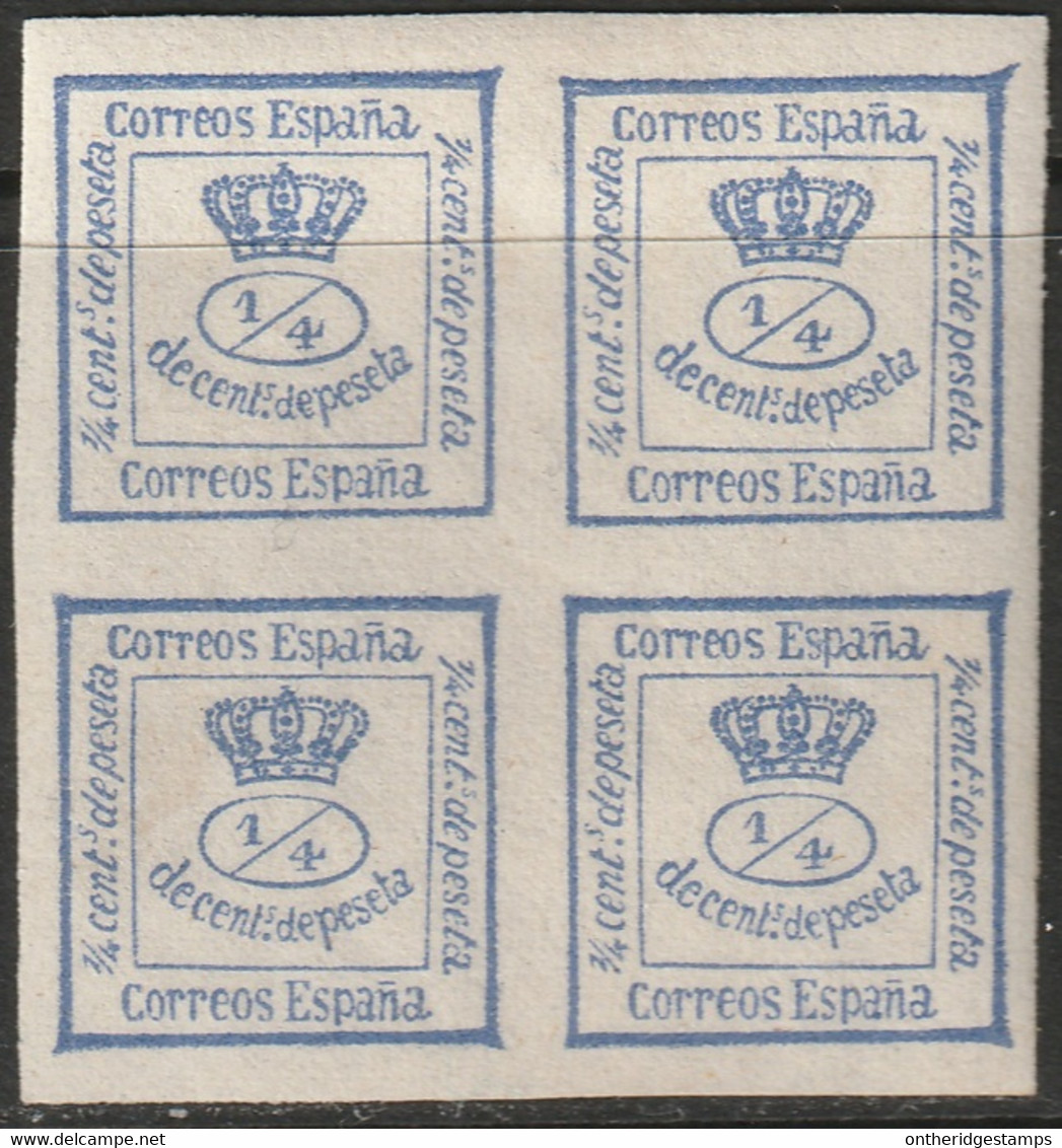 Spain 1872 Sc 174a Espana Ed 115 Block MH* Partial Gum - Nuevos