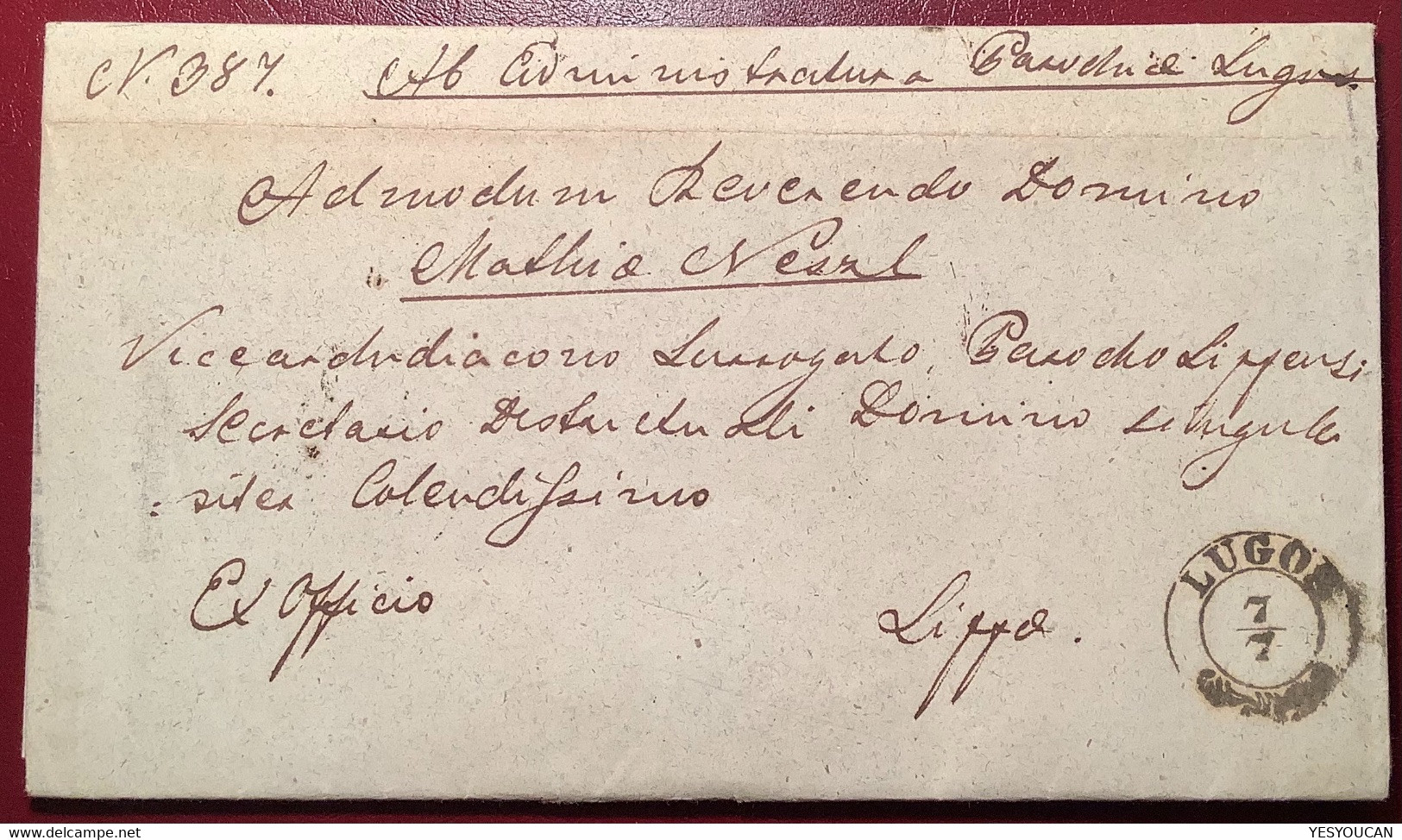 "LUGOS" 1856 (LUGOJ ROMANIA: Temescher Banat) Exoffo Brief>Lippa (Österreich Ungarn Austria Hungary - 1858-1880 Moldavia & Principato