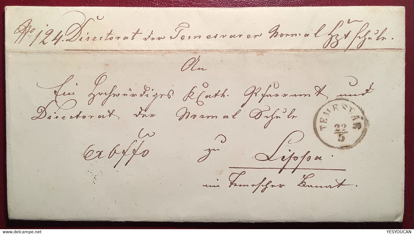 "TEMESVAR" 1857 (ROMANIA: Timisoara, Temescher Banat) Exoffo Brief>Lippa (Österreich Ungarn Austria Hungary - 1858-1880 Moldavië & Prinsdom