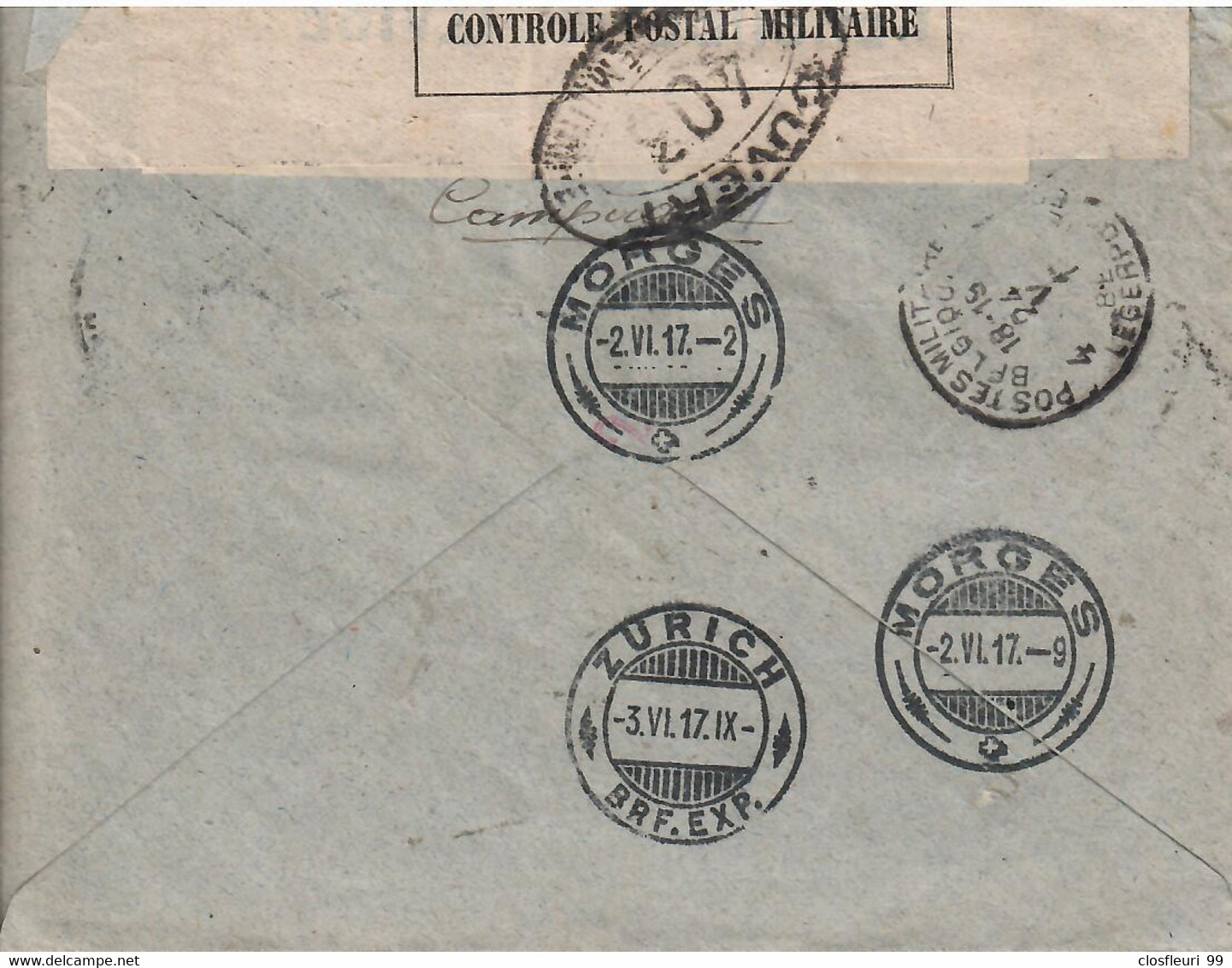 Censure, Lettre 1917, Ouvert 403, Contrôle Postale Militaire, Zürich - Army