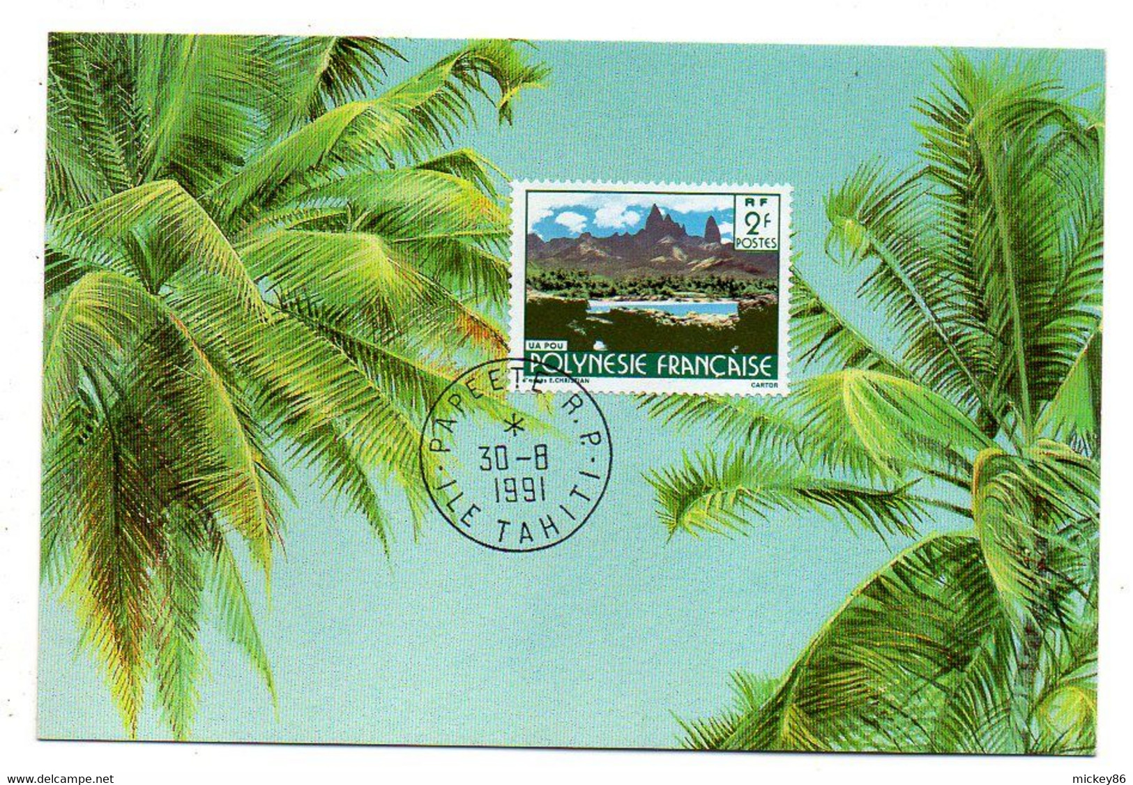 Polynésie Française--1991- Carte Postale Et Timbre  ..cachet PAPEETE RP..Ile Tahiti--75 - Brieven En Documenten