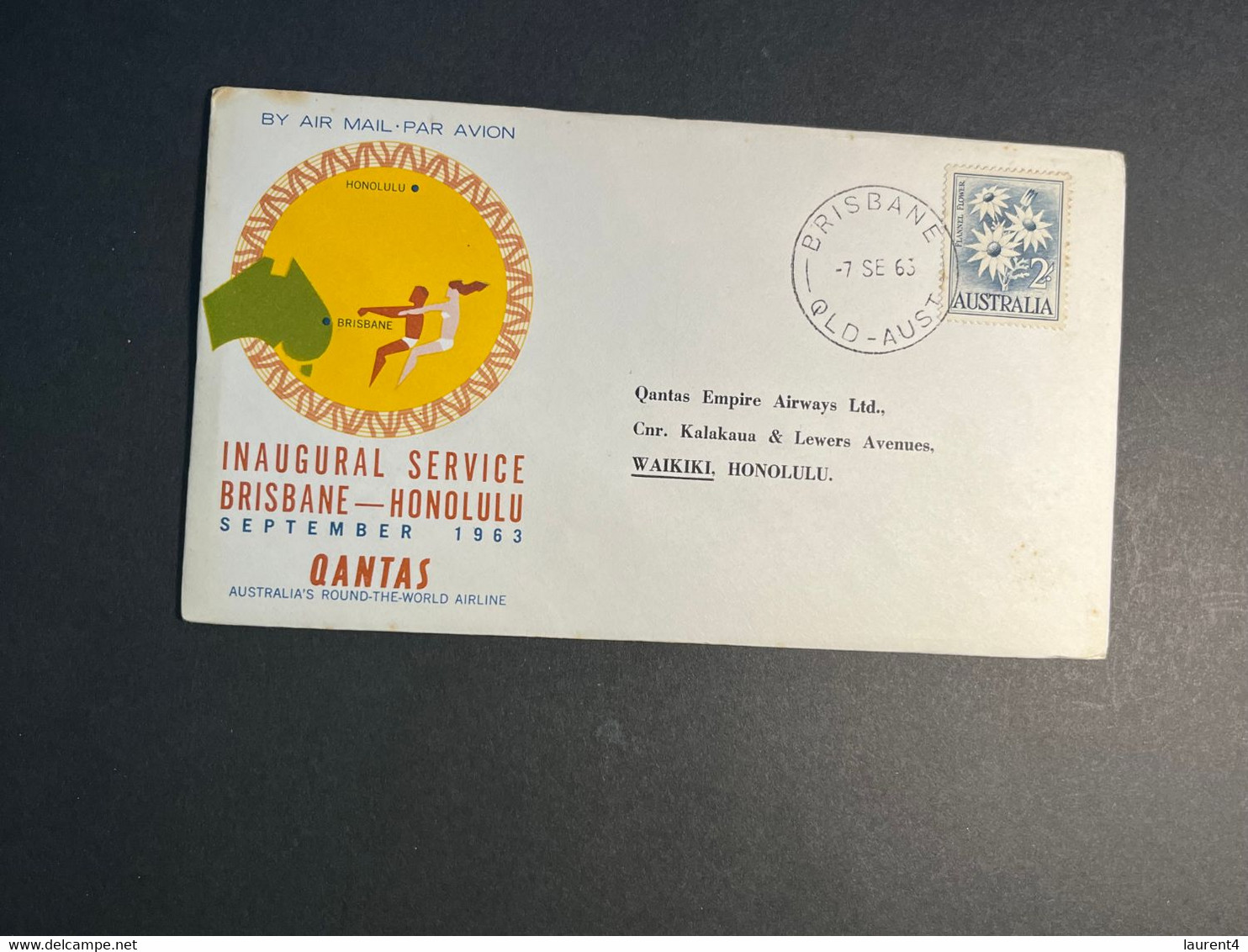 (3 N 4) AUSTRALIA - QANTAS Airline Brisbane To Honolulu Service - First Flight - 7th Se 1963 - Erst- U. Sonderflugbriefe