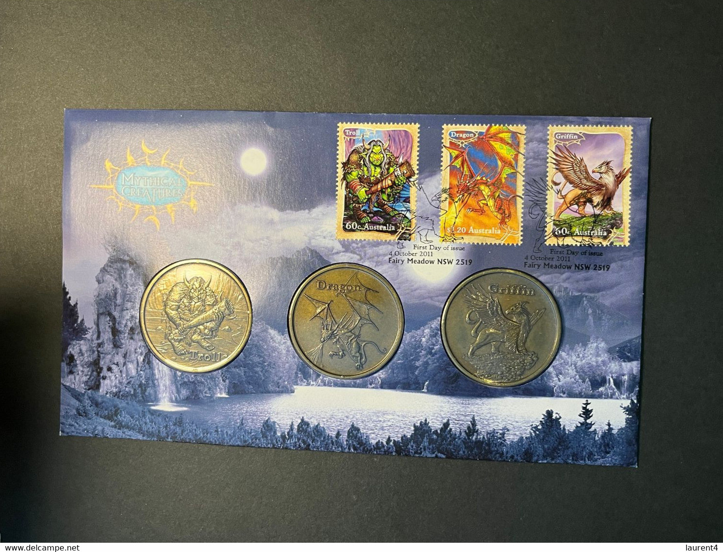 (3 N 4) 2011 Australia - PNC Cover With 3 Mythical Creatures Stamps + 3 Medallion (PO Price Was $29.95) - Unclassified