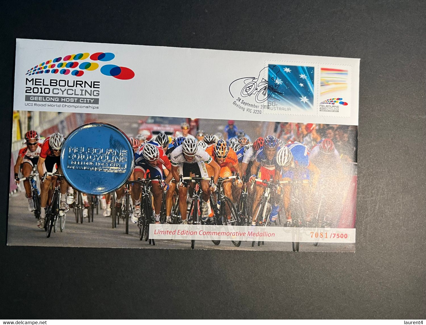 (3 N 4) 2010 Australia - PNC Cover With Melbourne Cycling Race Stamp + 1 Medallion (PO Price Was $19.95) - Sin Clasificación