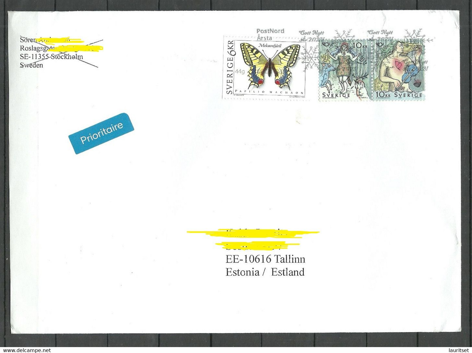 SCHWEDEN Sweden 2022 Air Mail Cover To Estonia Butterfly Etc. Interesting Cancel - Briefe U. Dokumente