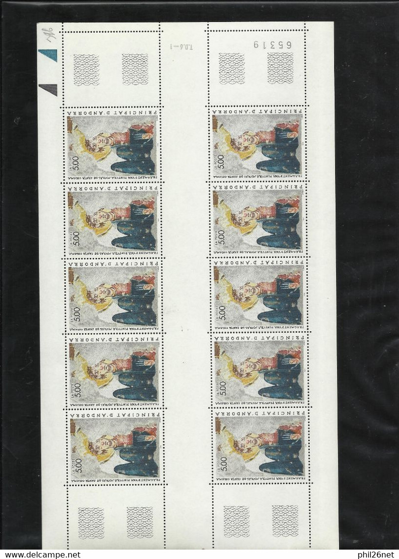 Andorre Feuille Entière Non Pliée Avec Repères De Couleur N°396 Peinture Santa Coloma Neufs * * B/TB Voir Scans Soldé ! - Unused Stamps