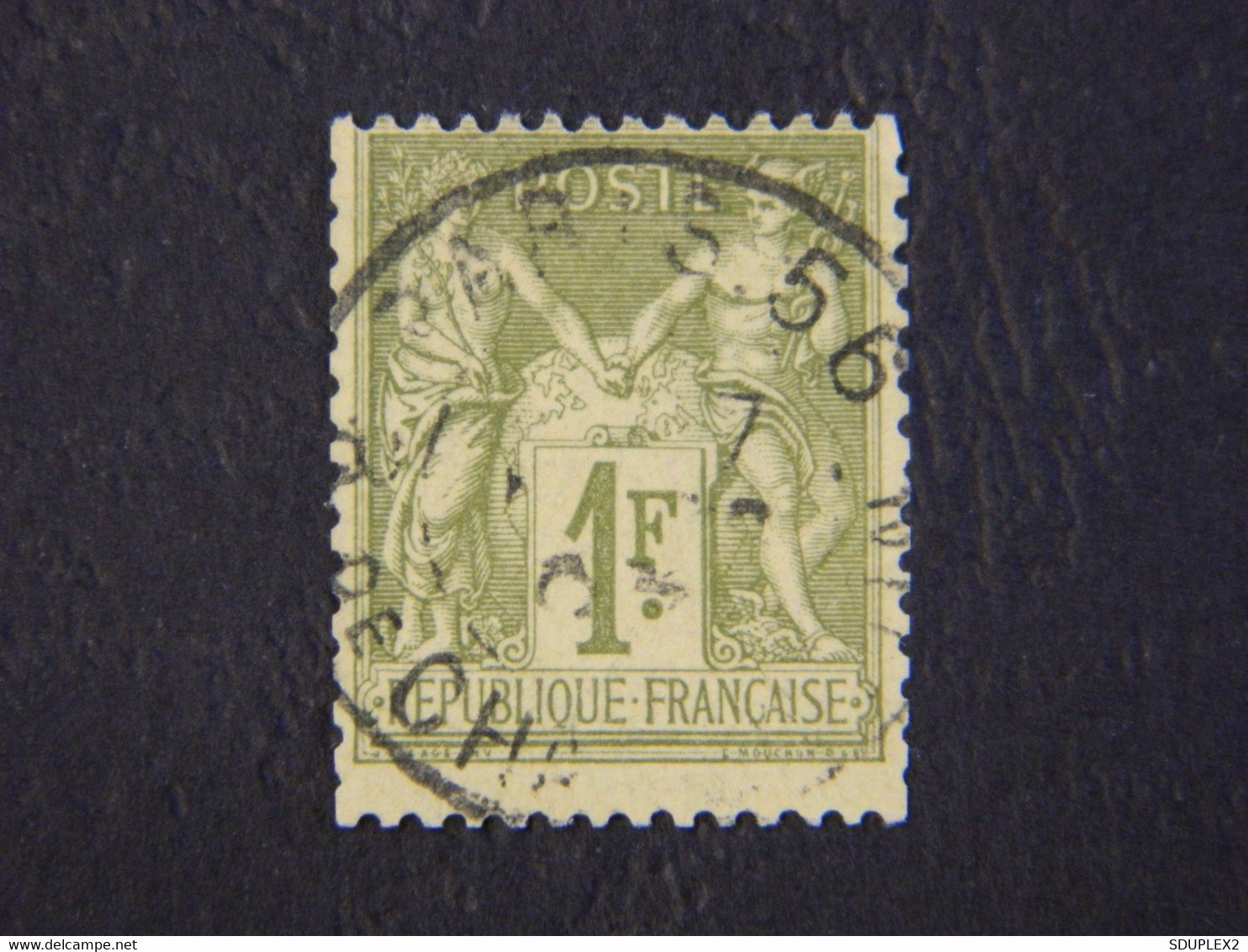 République Française 1 F Dentelé Type Sage I Y&T 82 Olive Clair Oblitéré - 1876-1878 Sage (Type I)