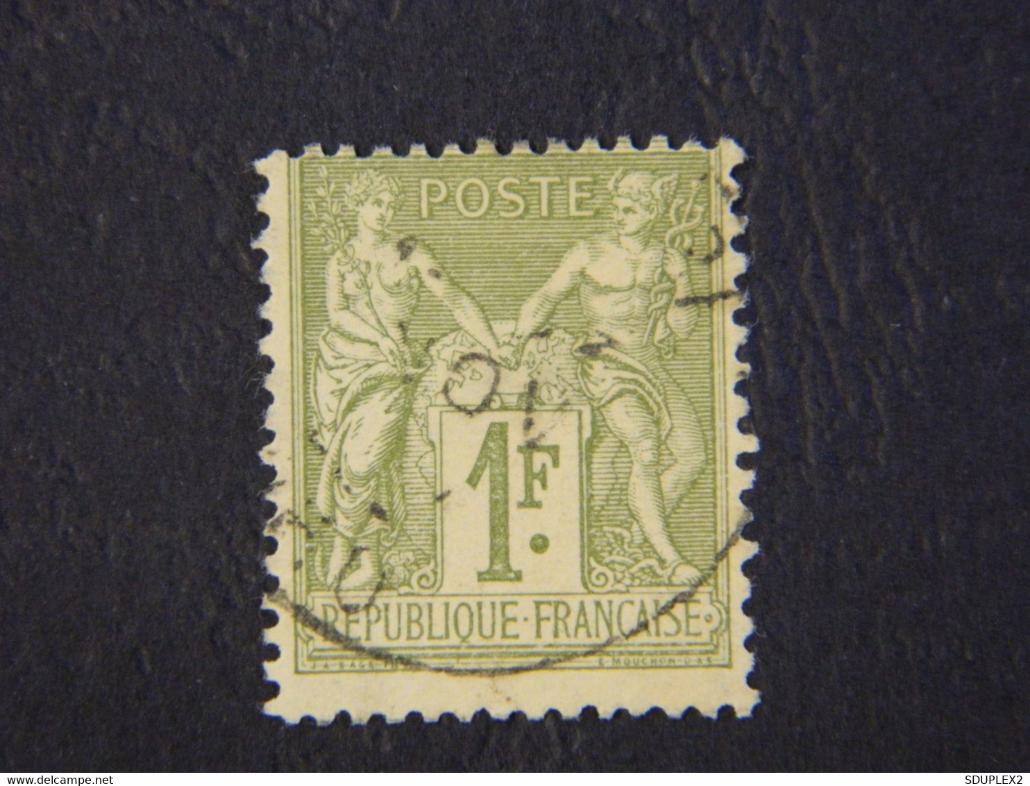 République Française 1 F Dentelé Type Sage I Y&T 82 Olive Clair Oblitéré - 1876-1878 Sage (Type I)