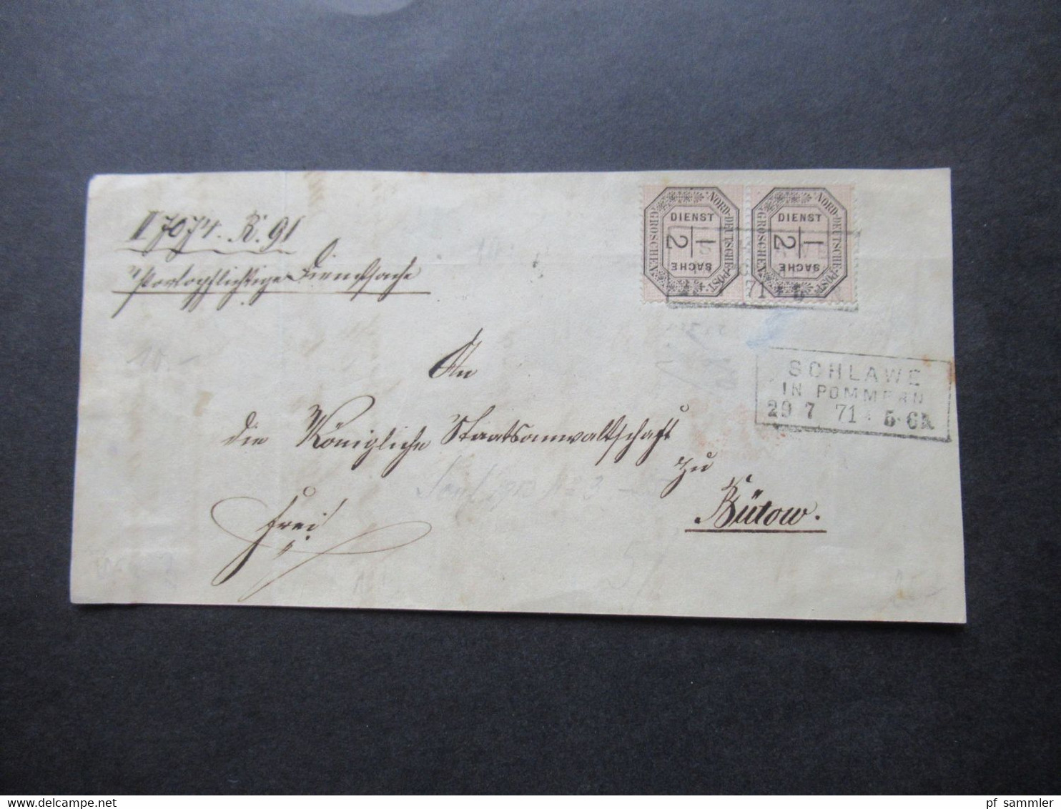 AD NDP 1871 Dienstmarke Nr.3 Als Senkrechtes Paar Stempel 2x Ra3 Schlawe In Pommern Auf VS / Briefvorderseite! - Briefe U. Dokumente