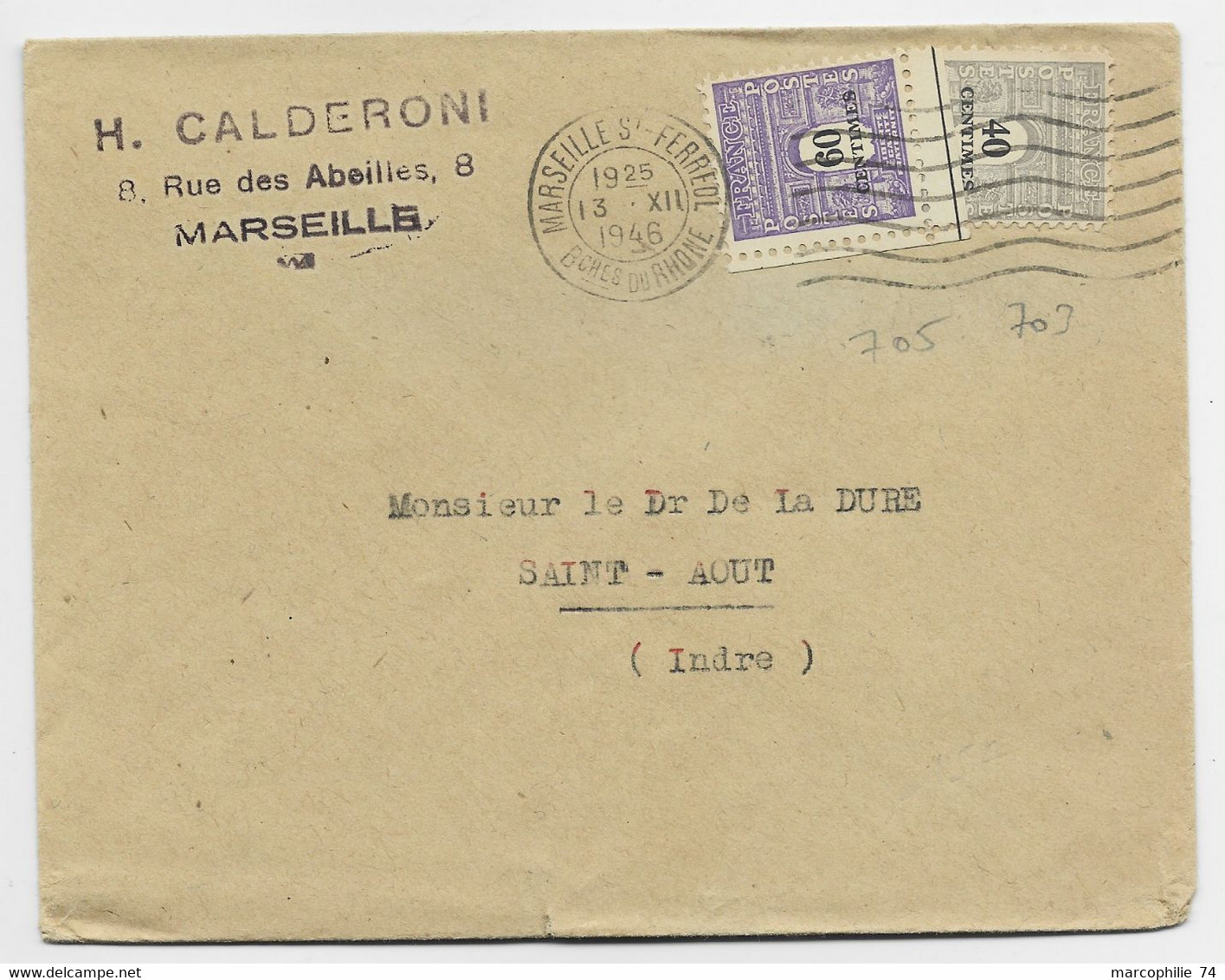 FRANCE ARC TRIOMPHE 60C+40C LETTRE MARSEILLE 13.XII.1945  AU TARIF IMPRIME - 1944-45 Arc Of Triomphe