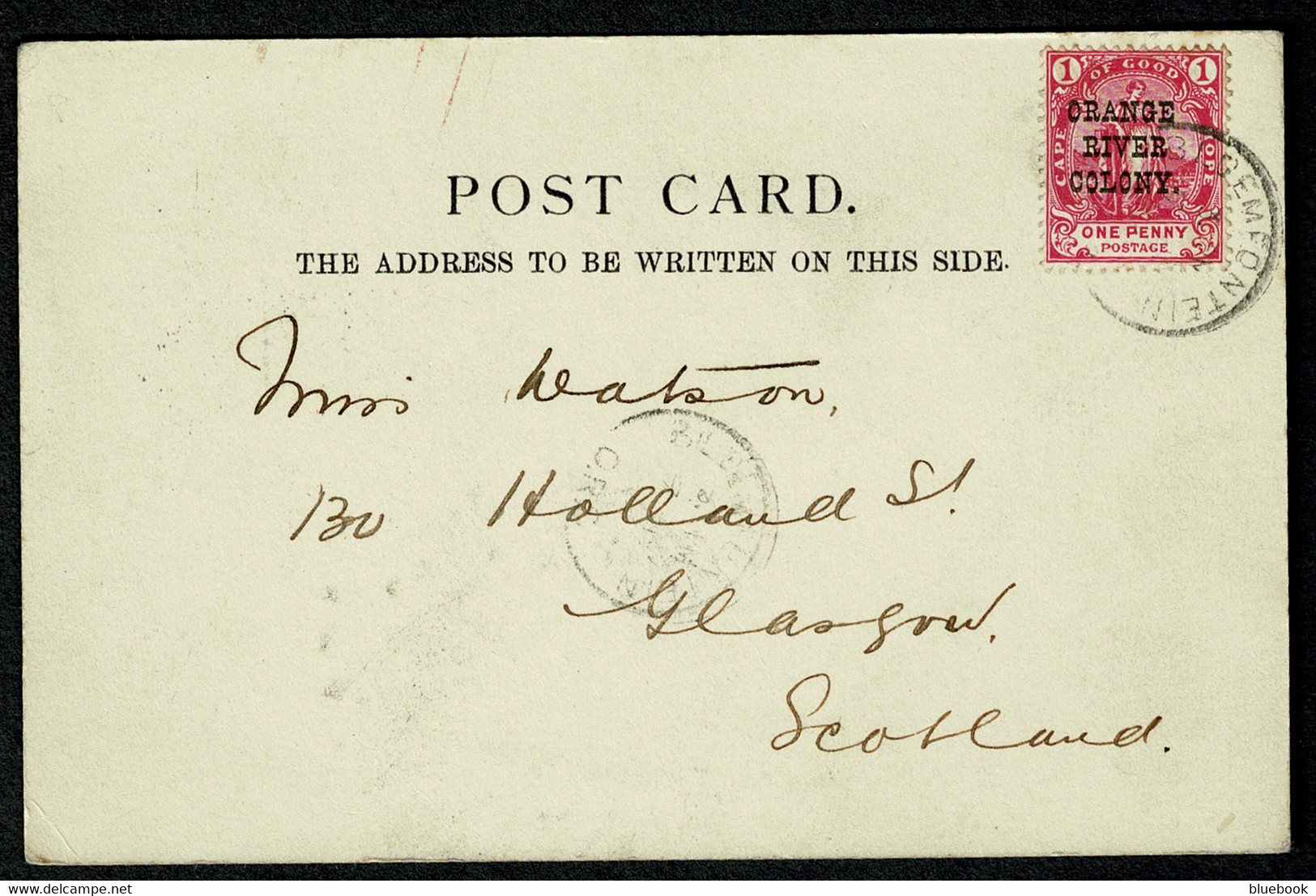 Ref 1586 -  Early Postcard - Kimberley - 1d Rate Orange River Colony To Glasgow - Unclassified